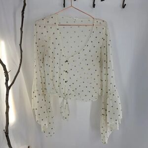 Billabong × love like summer cream embroidered bell sleeve top